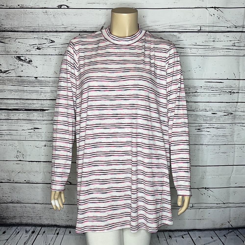 Lane Bryant Size 26/28 White - Neon Pink Mock Neckline Swing Tunic Knit Top